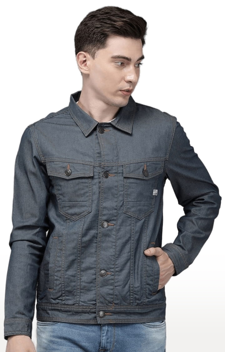 Voi Jeans | Men's Blue Cotton Solid Denim Jacket 0