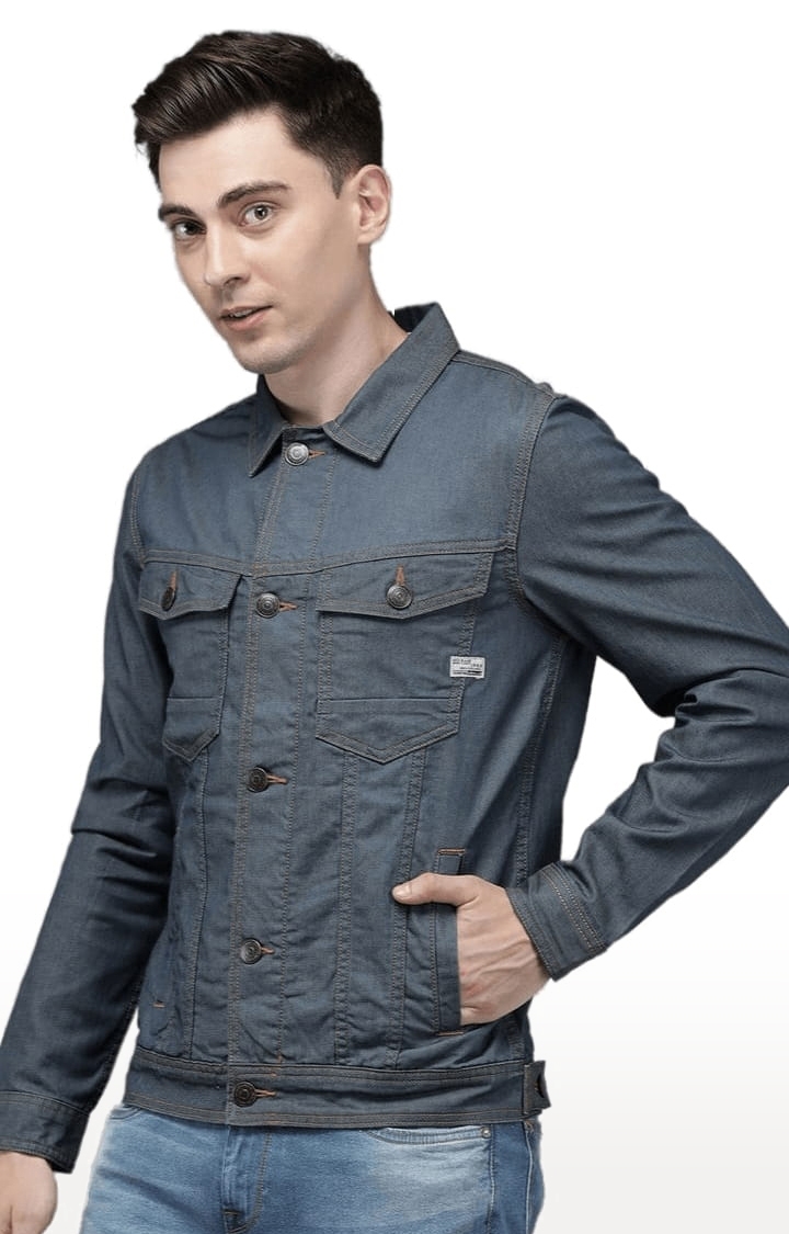 Voi Jeans | Men's Blue Cotton Solid Denim Jacket 2