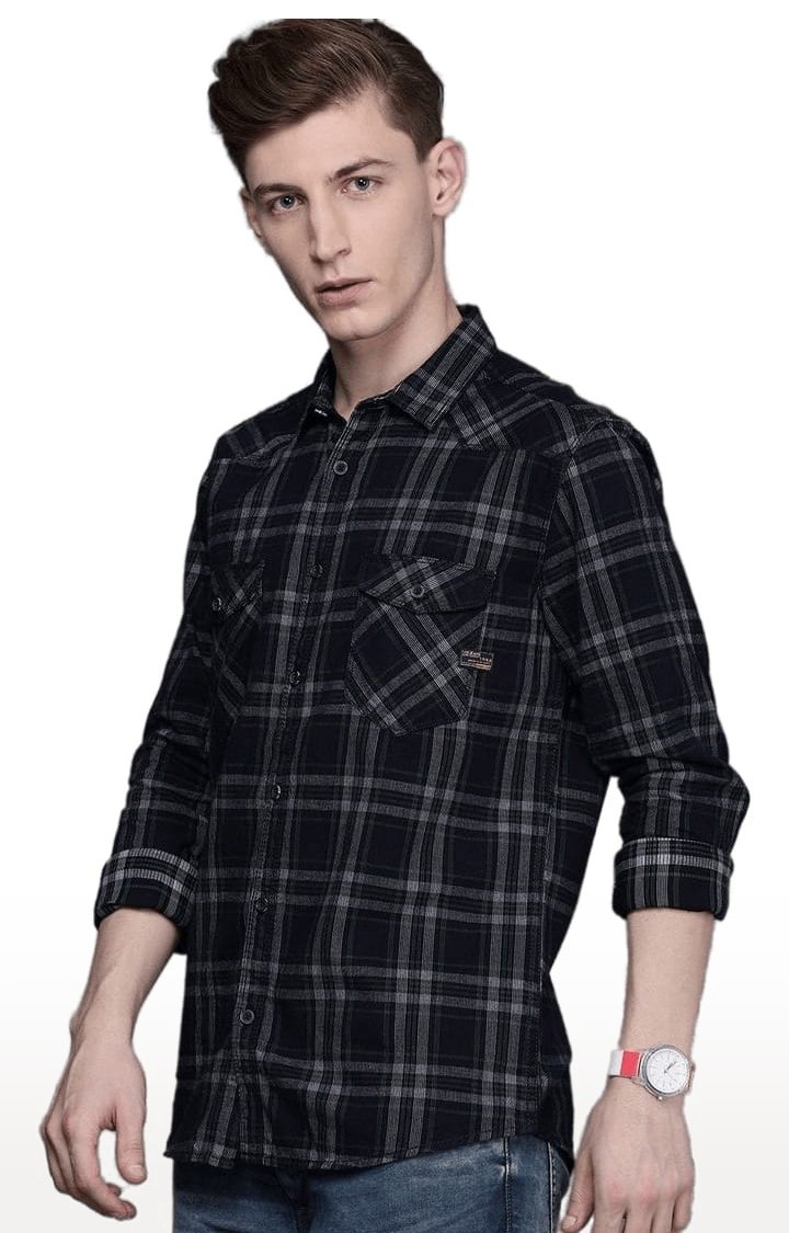 Men's Blue Cotton Checkered Casual Shirt