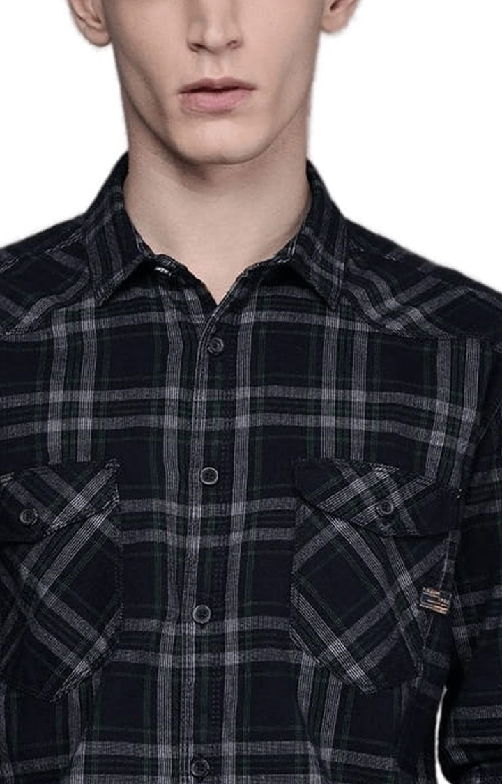 Men's Blue Cotton Checkered Casual Shirt