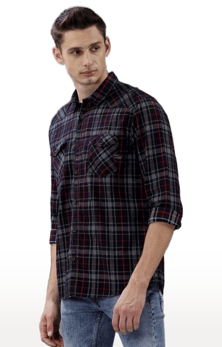 Voi Jeans | Men's Navy & Grey Cotton Checkered Casual Shirt 2