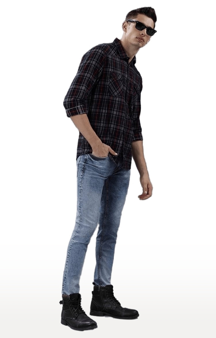 Voi Jeans | Men's Navy & Grey Cotton Checkered Casual Shirt 1