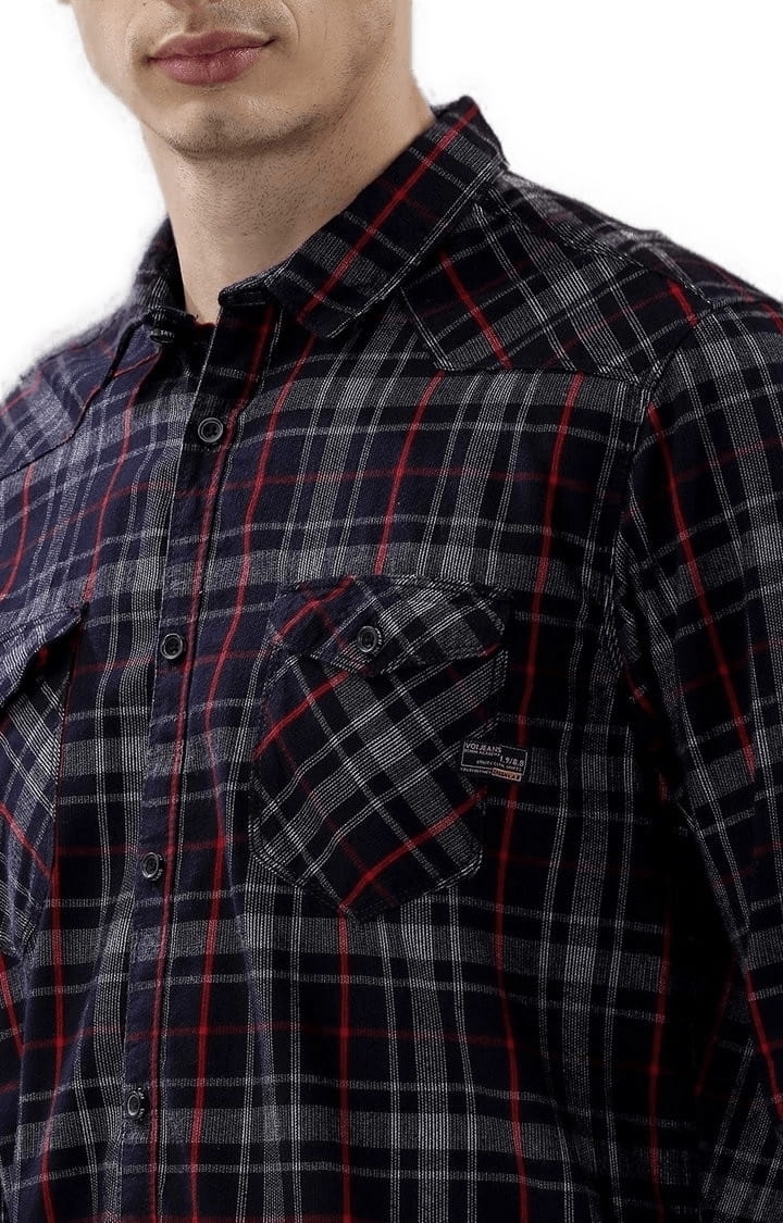 Voi Jeans | Men's Navy & Grey Cotton Checkered Casual Shirt 4