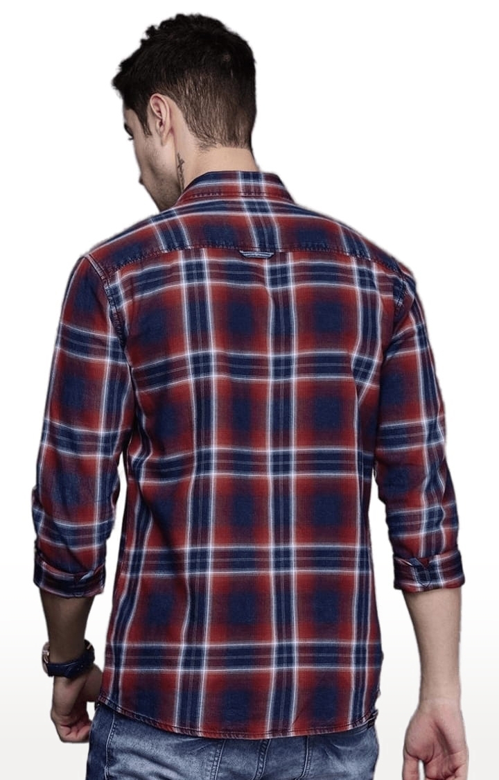 Voi Jeans | Men's Blue & Red Cotton Checkered Casual Shirt 2