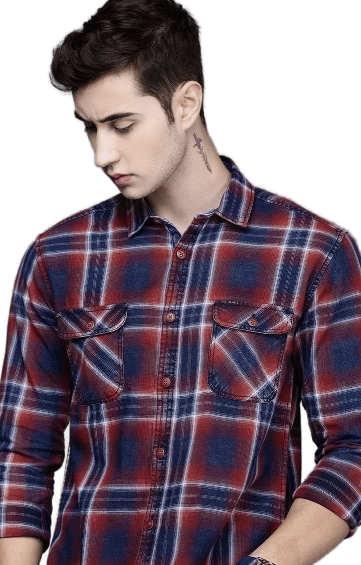 Voi Jeans | Men's Blue & Red Cotton Checkered Casual Shirt 3
