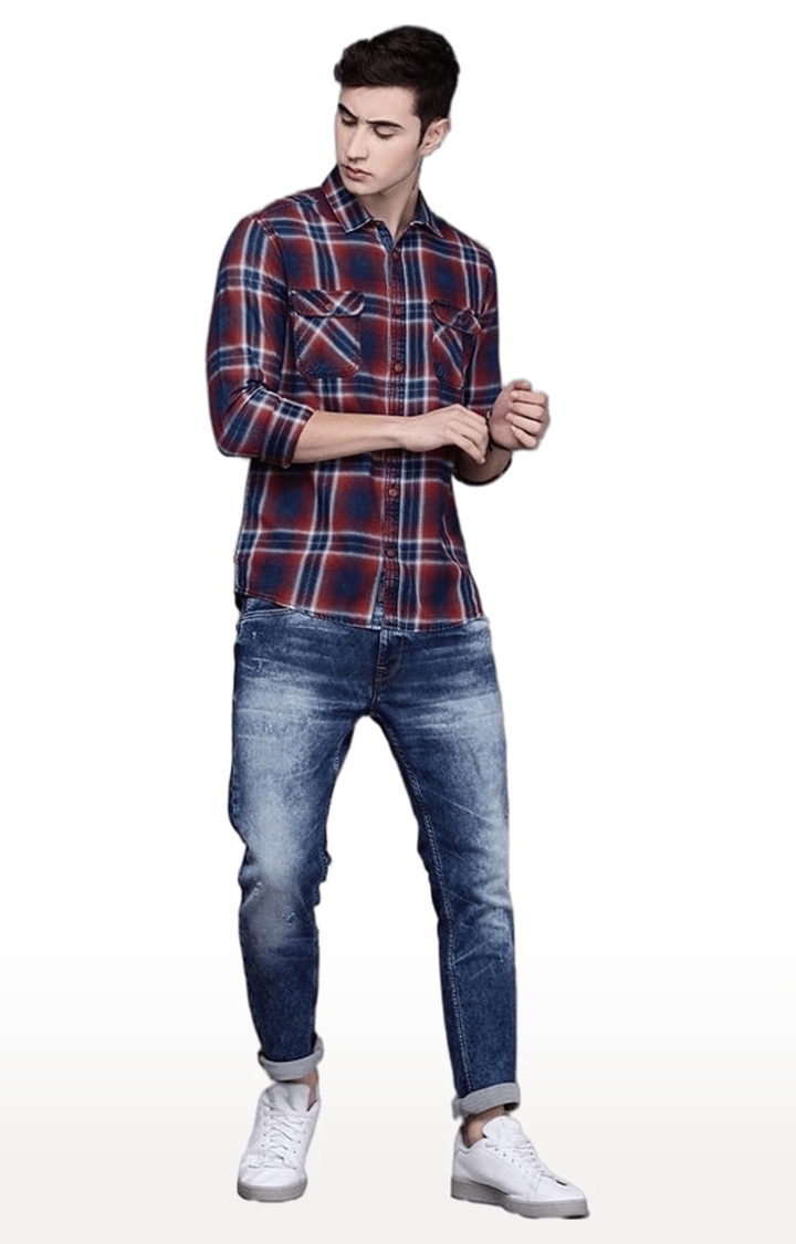 Voi Jeans | Men's Blue & Red Cotton Checkered Casual Shirt 1