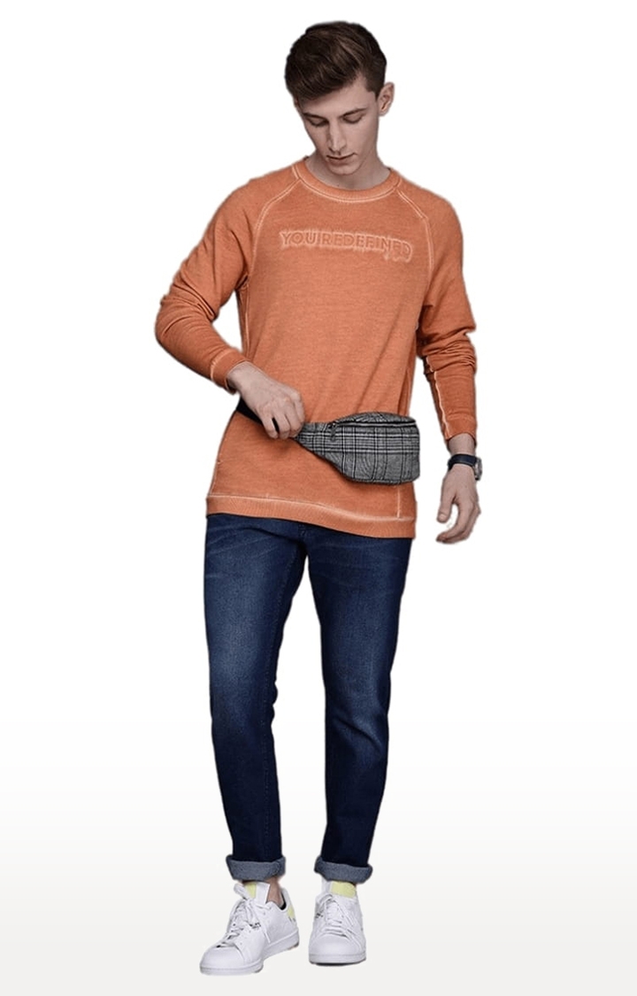Voi Jeans | Men's Orange Cotton Solid SweatShirt 1