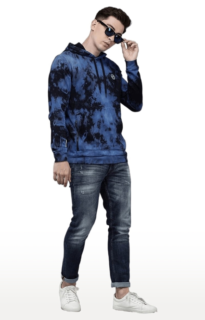 Voi Jeans | Men's Blue & Black Cotton Tie Dye hoodie 1