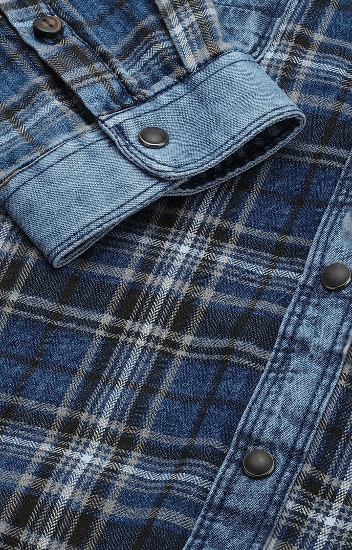 Men's Blue Cotton Checkered Casual Shirt