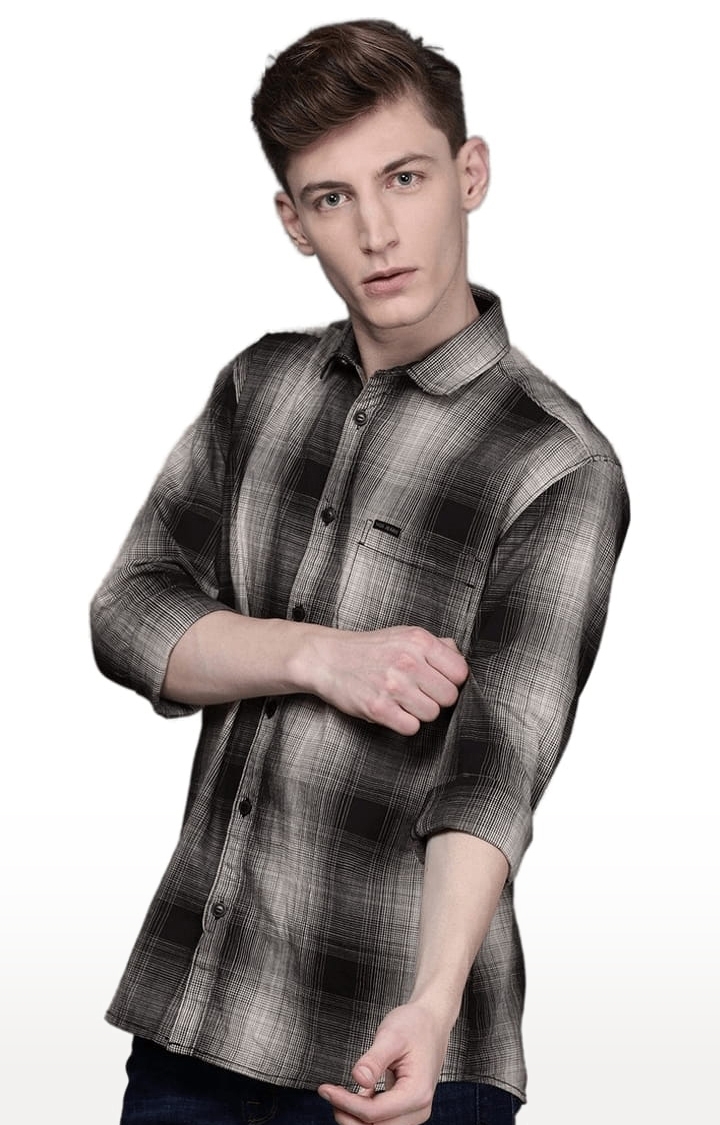 Voi Jeans | Men's Black Cotton Checkered Casual Shirt 0