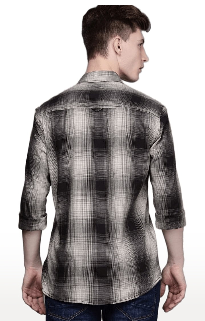 Voi Jeans | Men's Black Cotton Checkered Casual Shirt 3