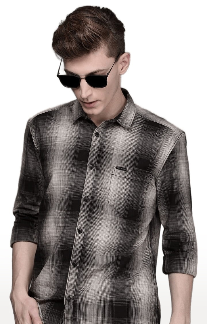 Voi Jeans | Men's Black Cotton Checkered Casual Shirt 2