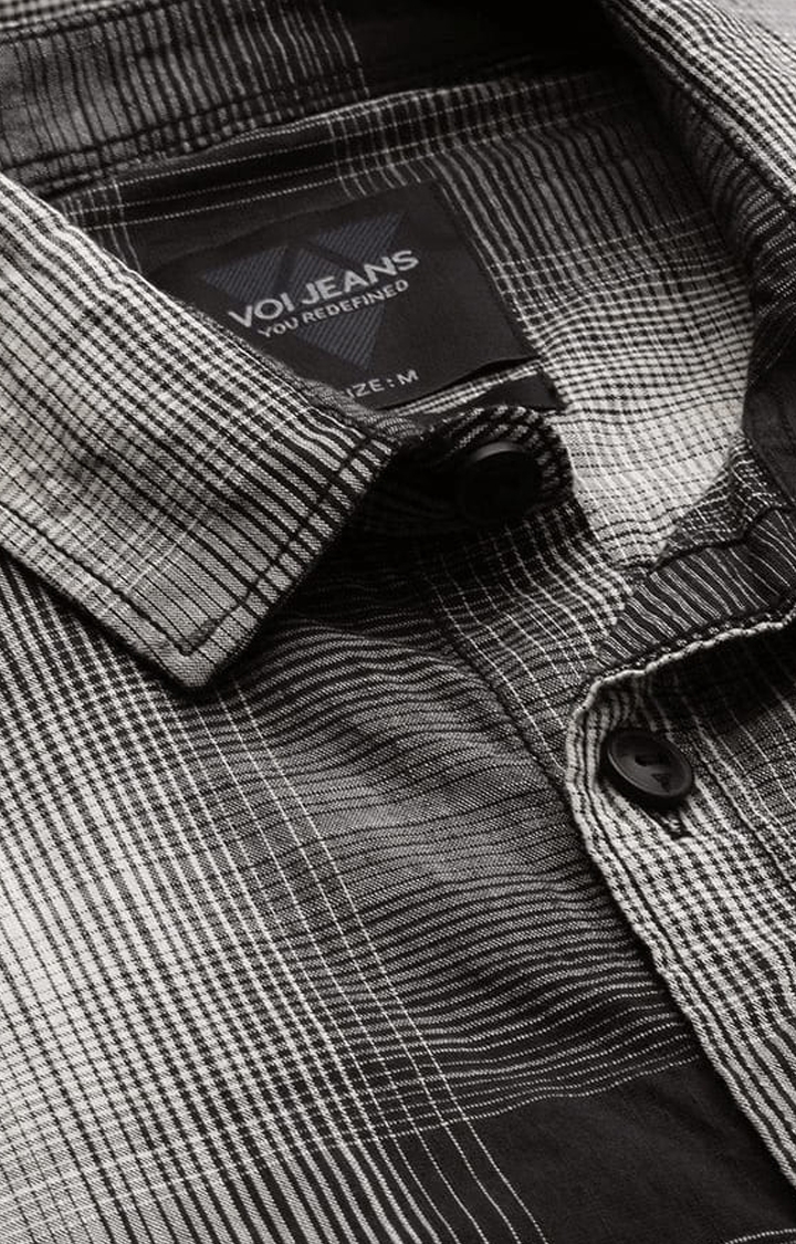 Voi Jeans | Men's Black Cotton Checkered Casual Shirt 4