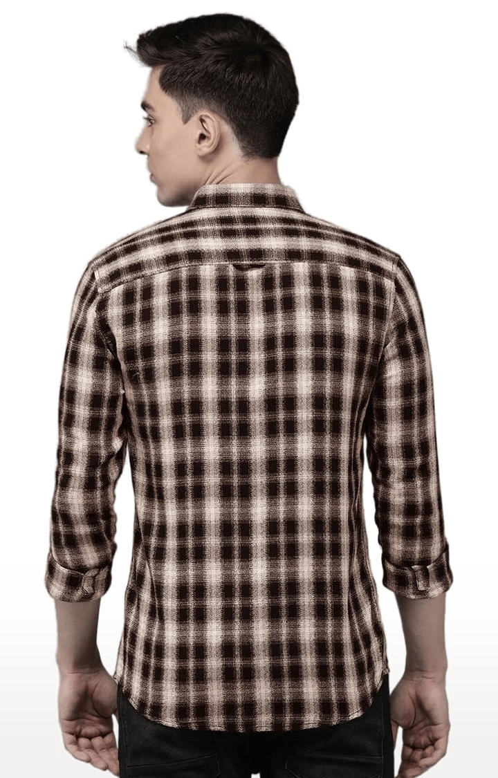 Voi Jeans | Men's Brown Cotton Checkered Casual Shirt 3