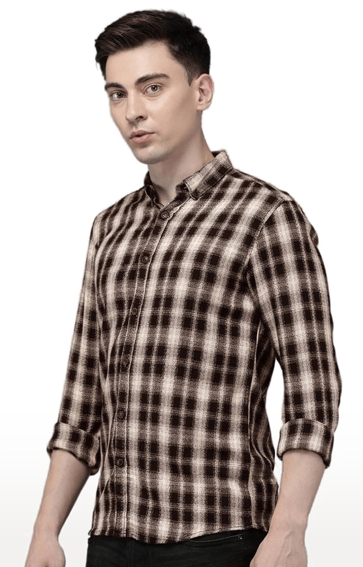 Voi Jeans | Men's Brown Cotton Checkered Casual Shirt 2