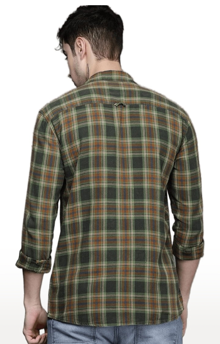 Voi Jeans | Men's Olive Cotton Checkered Casual Shirt 3