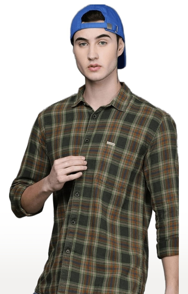 Voi Jeans | Men's Olive Cotton Checkered Casual Shirt 2