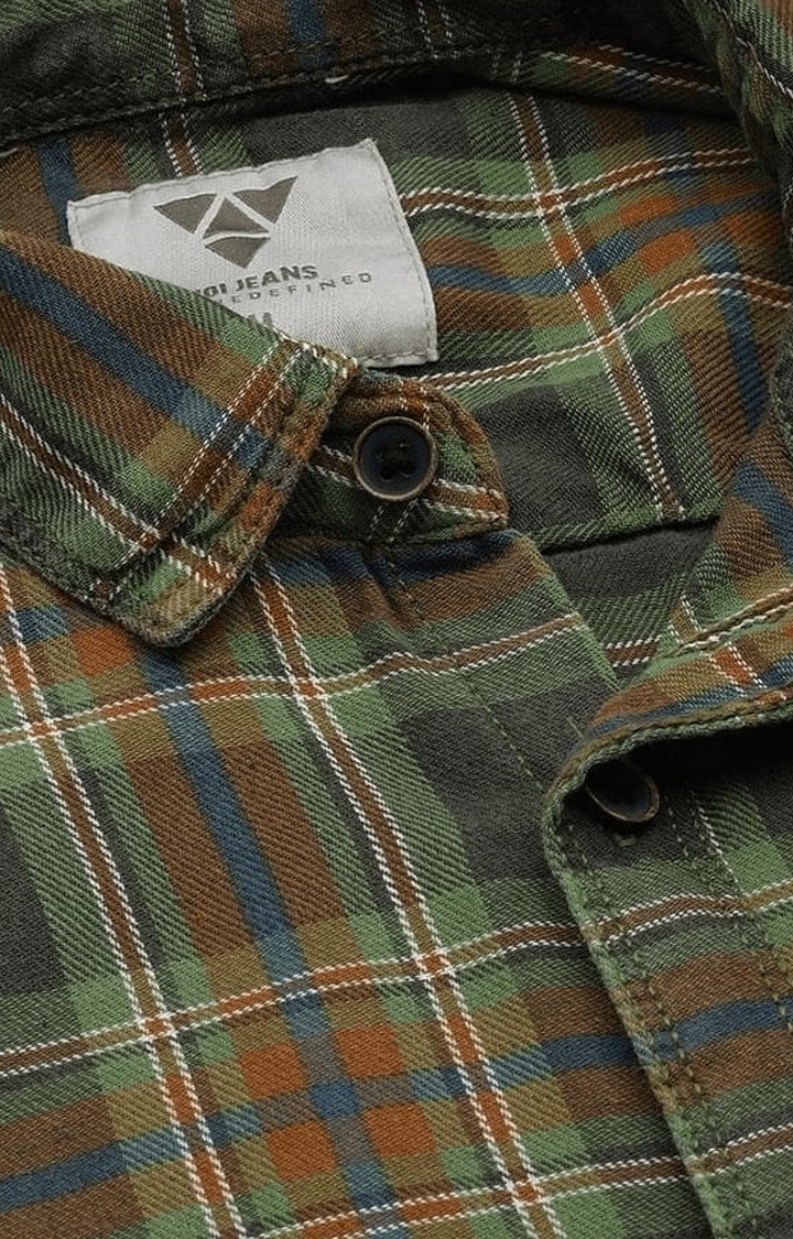 Voi Jeans | Men's Olive Cotton Checkered Casual Shirt 4