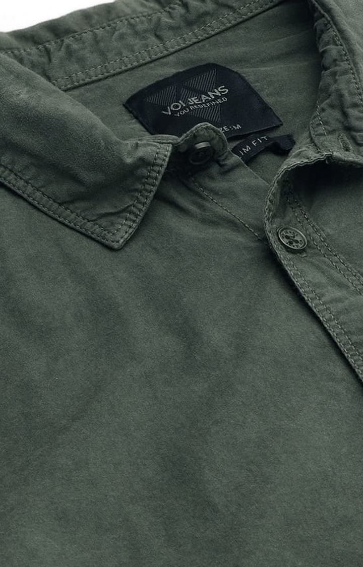 Voi Jeans | Men's Olive Cotton Solid Casual Shirt 5