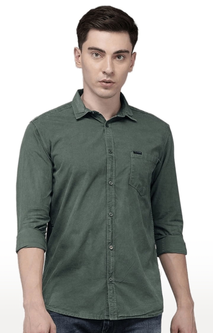 Voi Jeans | Men's Olive Cotton Solid Casual Shirt 0