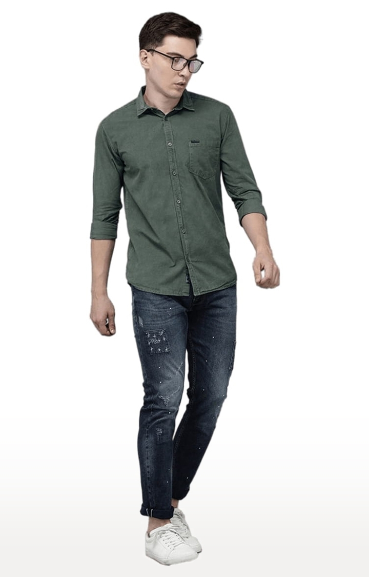 Voi Jeans | Men's Olive Cotton Solid Casual Shirt 1