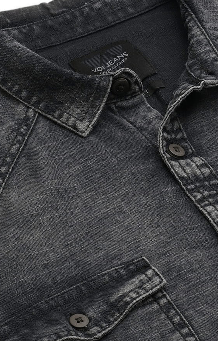 Men's Black Cotton Solid Casual Shirt