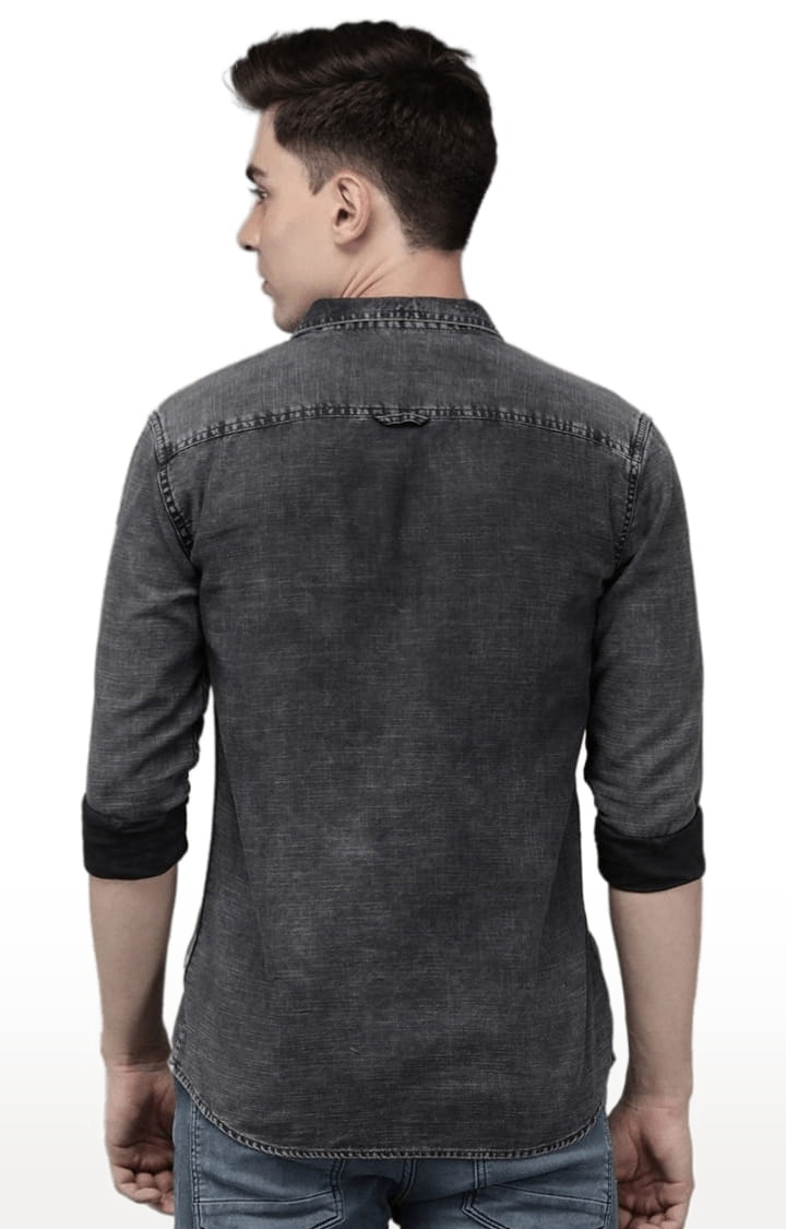 Men's Black Cotton Solid Casual Shirt