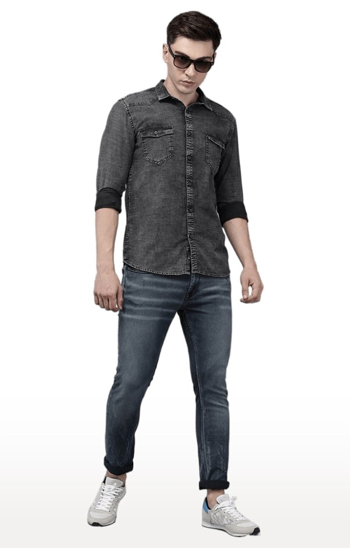 Men's Black Cotton Solid Casual Shirt