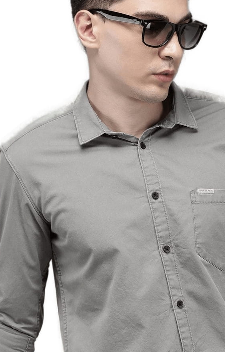 Voi Jeans | Men's Gery Cotton Solid Casual Shirt 4
