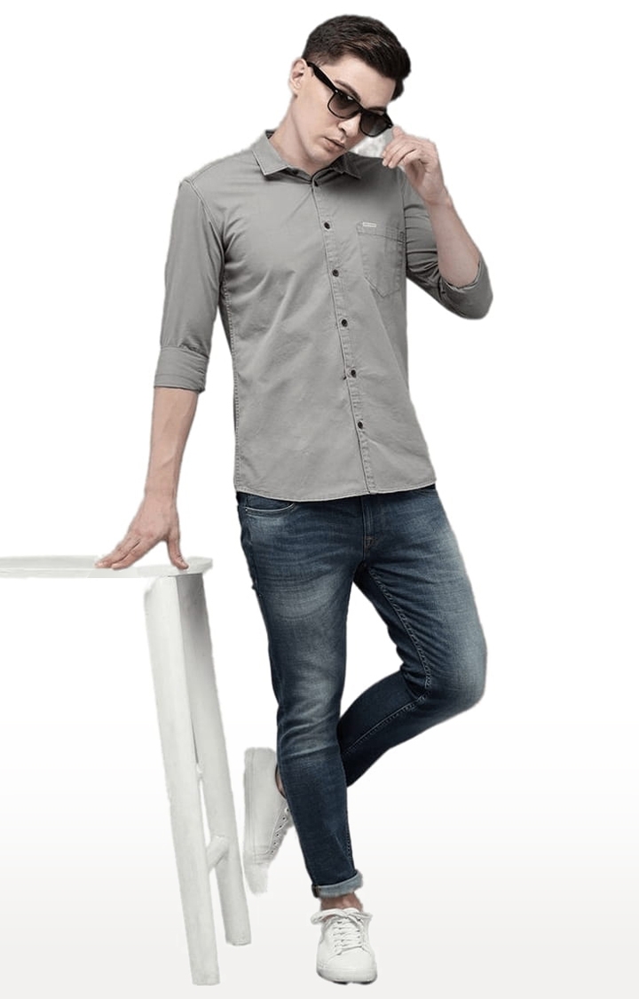 Voi Jeans | Men's Gery Cotton Solid Casual Shirt 1