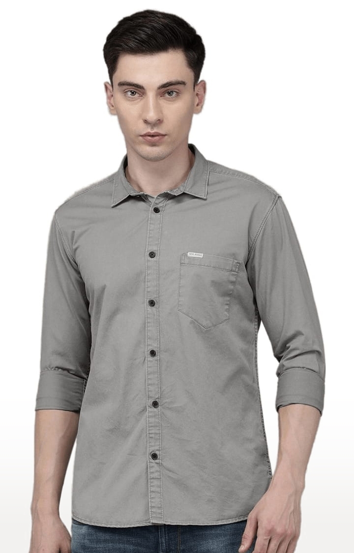 Voi Jeans | Men's Gery Cotton Solid Casual Shirt 0