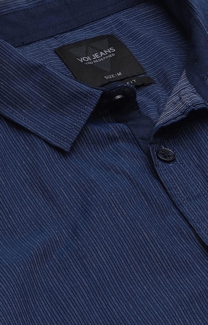 Men's Navy Cotton Textured Casual Shirt