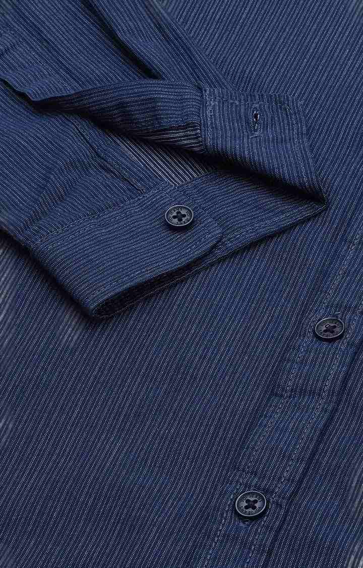 Men's Navy Cotton Textured Casual Shirt