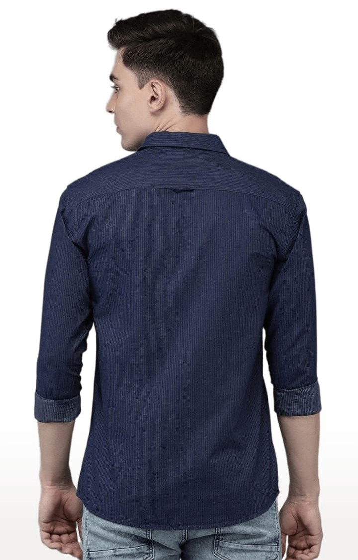 Men's Navy Cotton Textured Casual Shirt