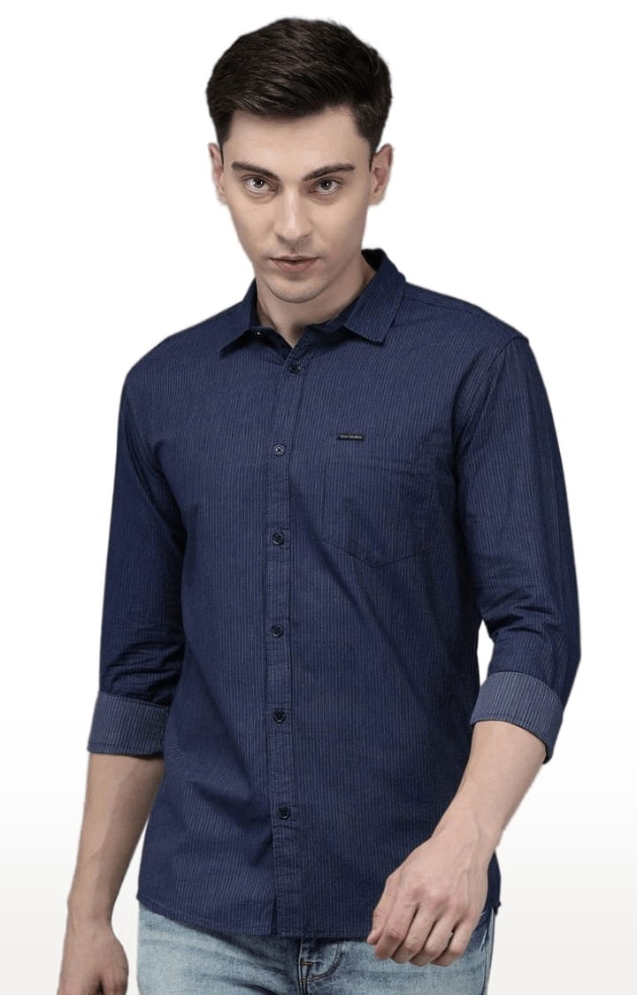 Men's Navy Cotton Textured Casual Shirt