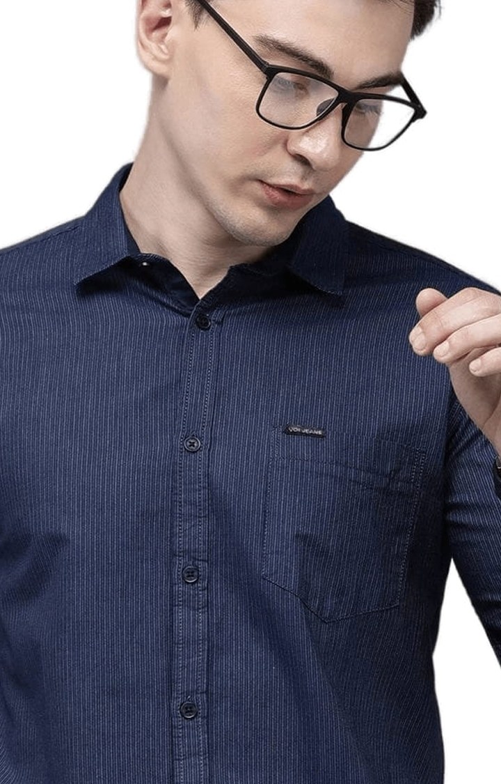 Men's Navy Cotton Textured Casual Shirt