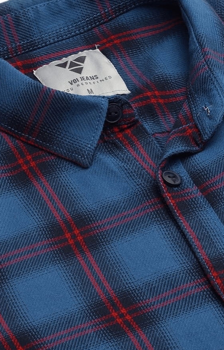 Voi Jeans | Men's Blue Cotton Checkered Casual Shirt 5