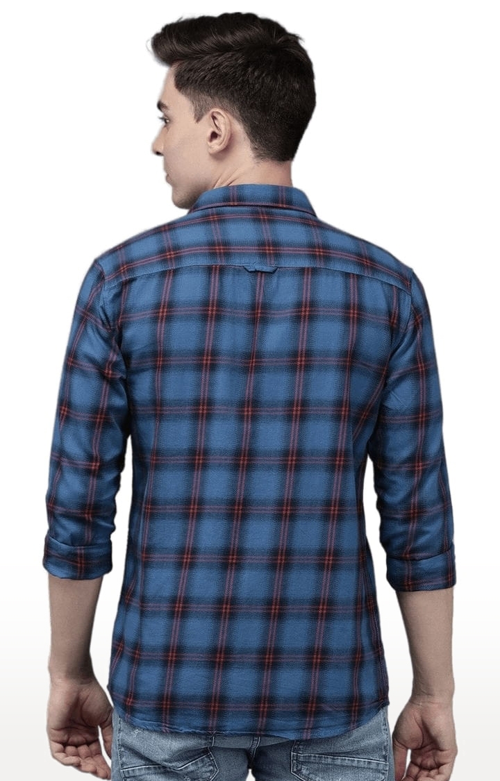 Voi Jeans | Men's Blue Cotton Checkered Casual Shirt 3