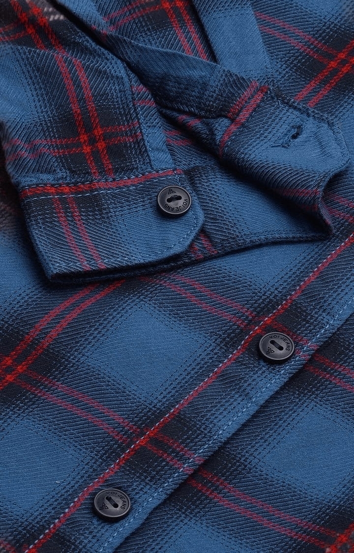Voi Jeans | Men's Blue Cotton Checkered Casual Shirt 6