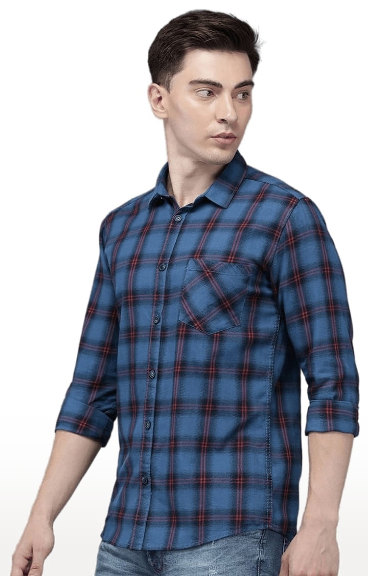 Voi Jeans | Men's Blue Cotton Checkered Casual Shirt 2
