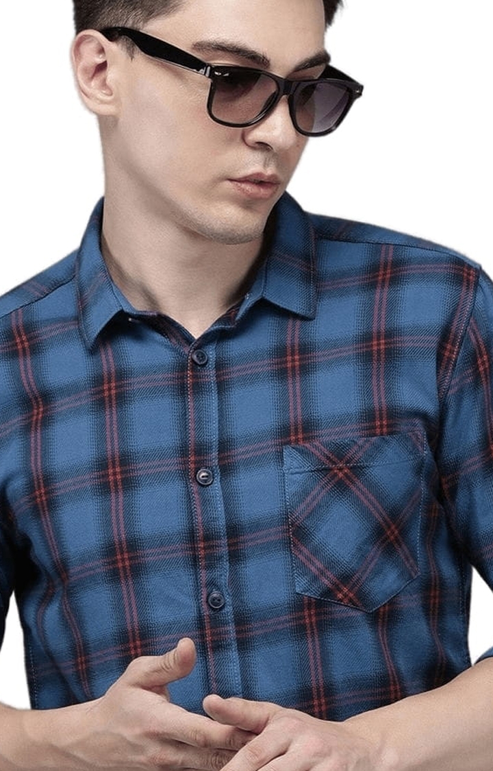 Voi Jeans | Men's Blue Cotton Checkered Casual Shirt 4