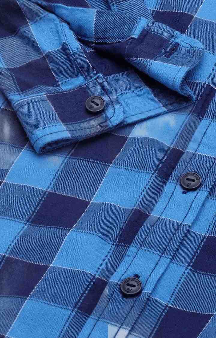 Men's Blue Cotton Checkered Casual Shirt