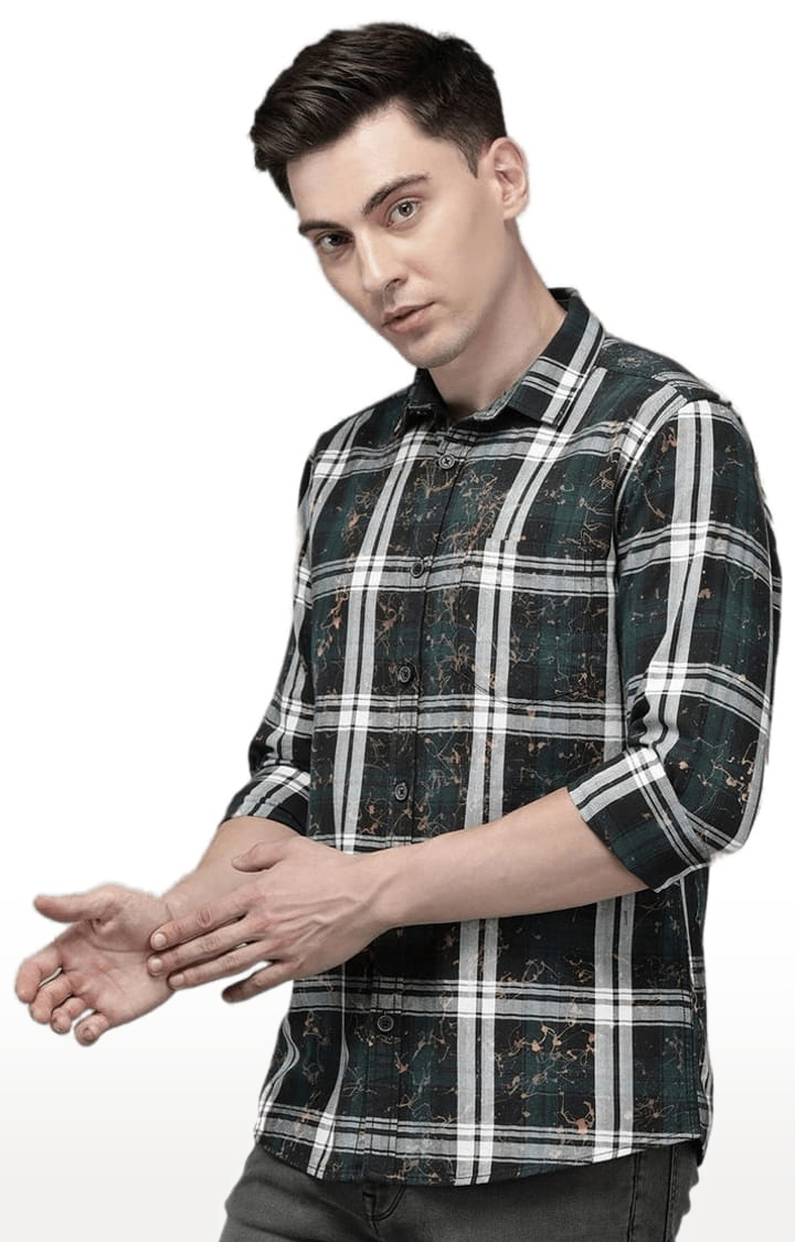 Men's Green Cotton Checkered Casual Shirt