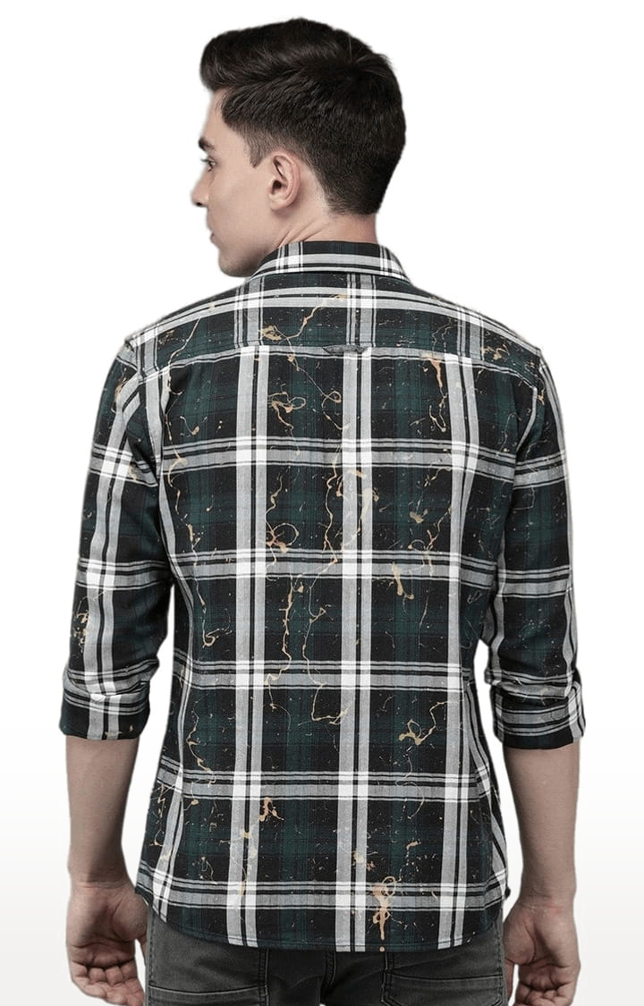 Men's Green Cotton Checkered Casual Shirt