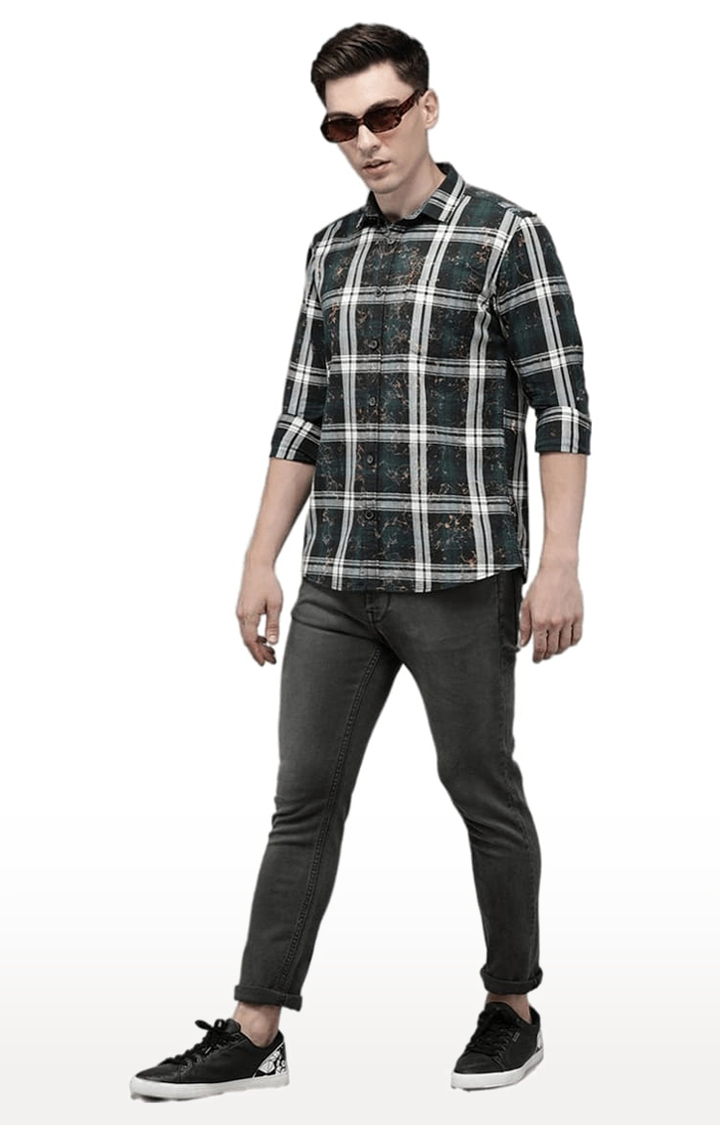 Men's Green Cotton Checkered Casual Shirt