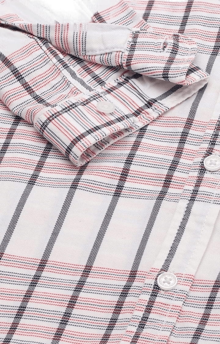 Voi Jeans | Men's White Cotton Checkered Casual Shirt 6