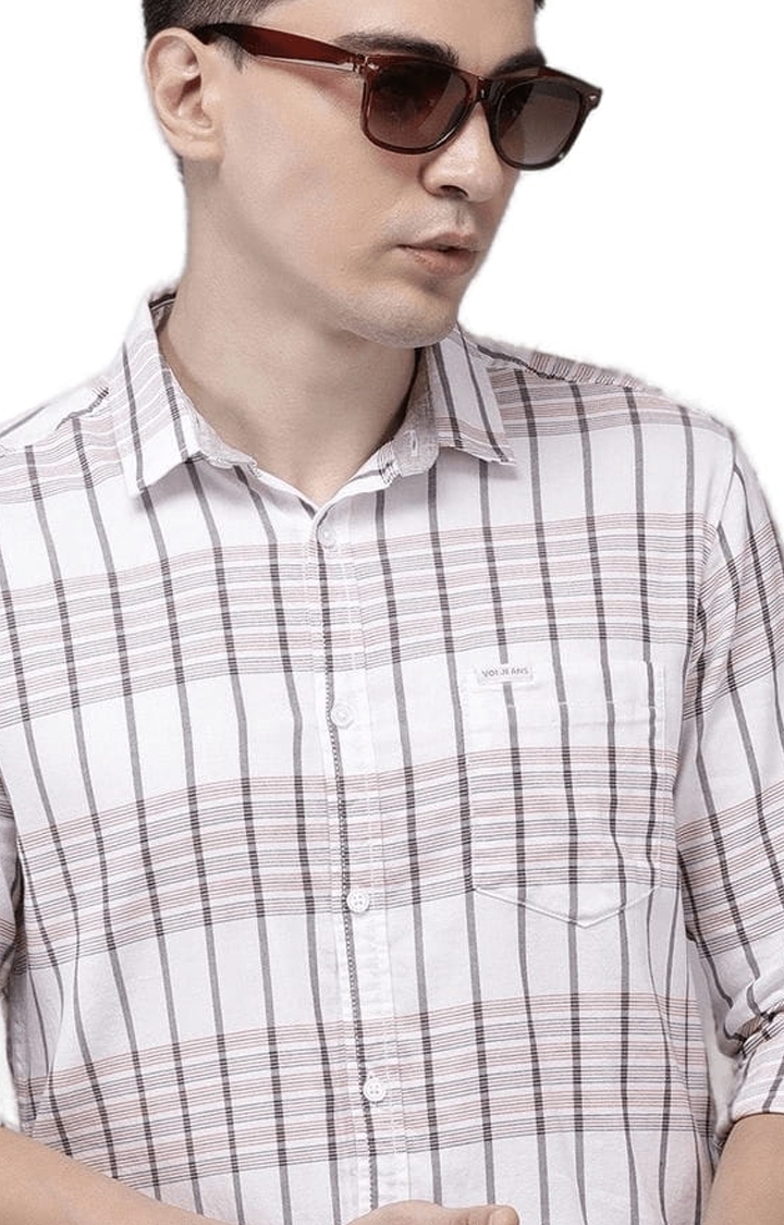 Voi Jeans | Men's White Cotton Checkered Casual Shirt 4