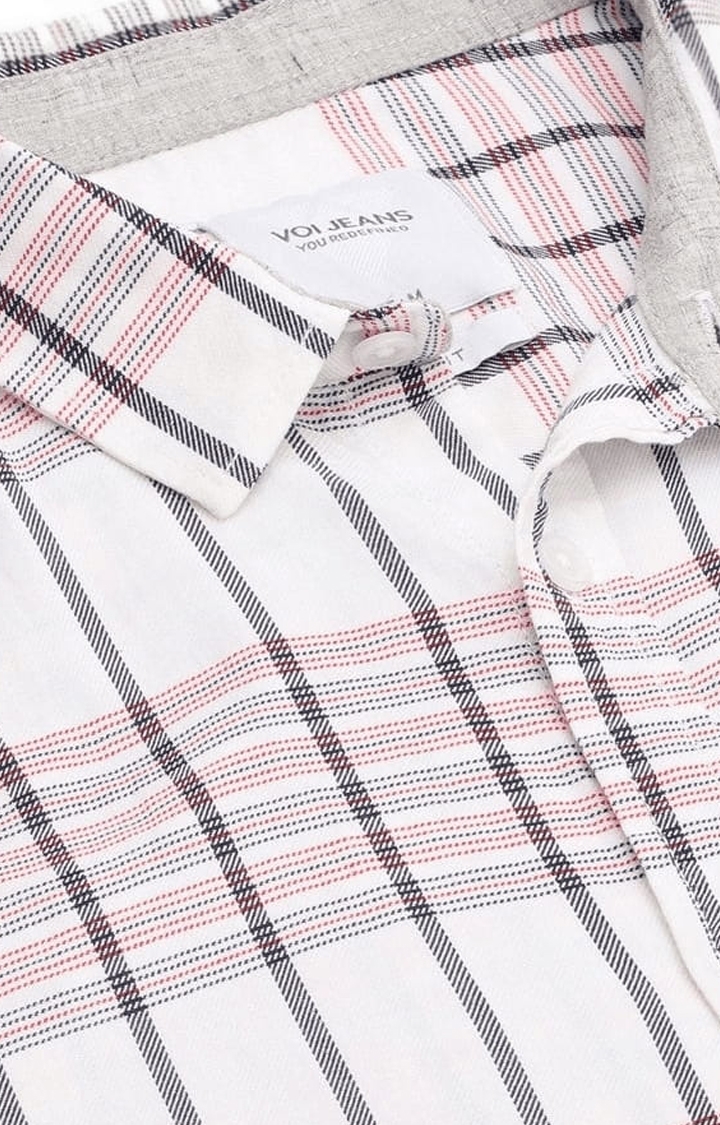 Voi Jeans | Men's White Cotton Checkered Casual Shirt 5