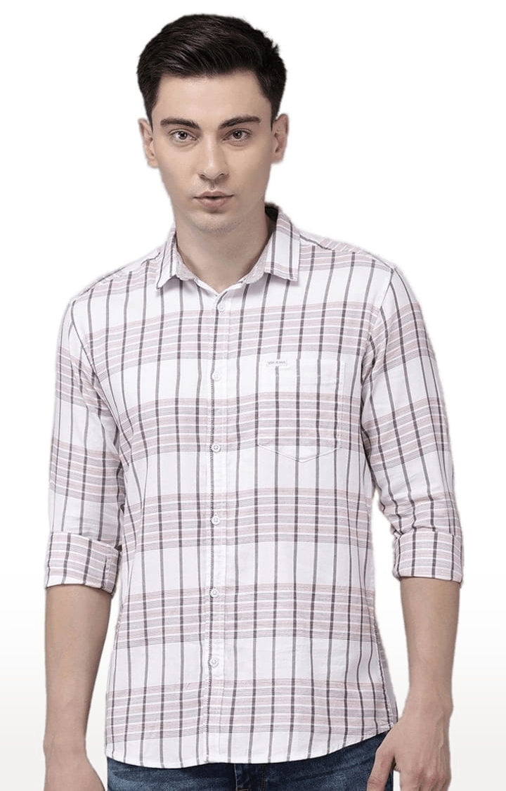 Voi Jeans | Men's White Cotton Checkered Casual Shirt 0