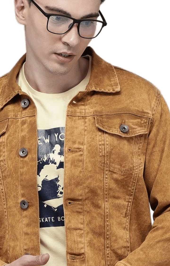 Voi Jeans | Men's Brown Cotton Solid Denim Jacket 4